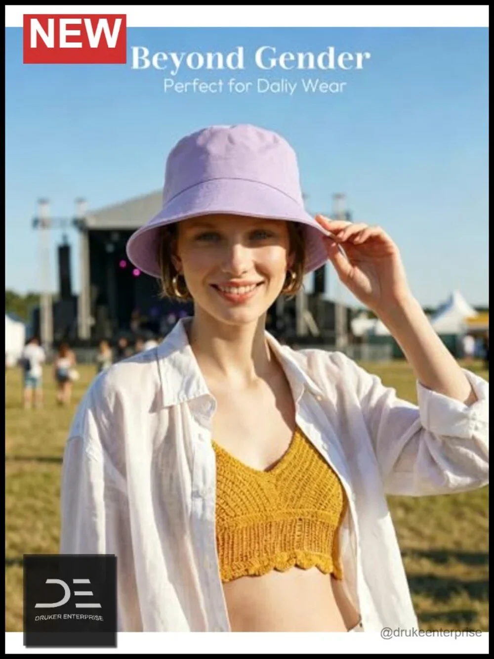 Unisex Cotton Bucket Hat with Drawstring for Sun Protection